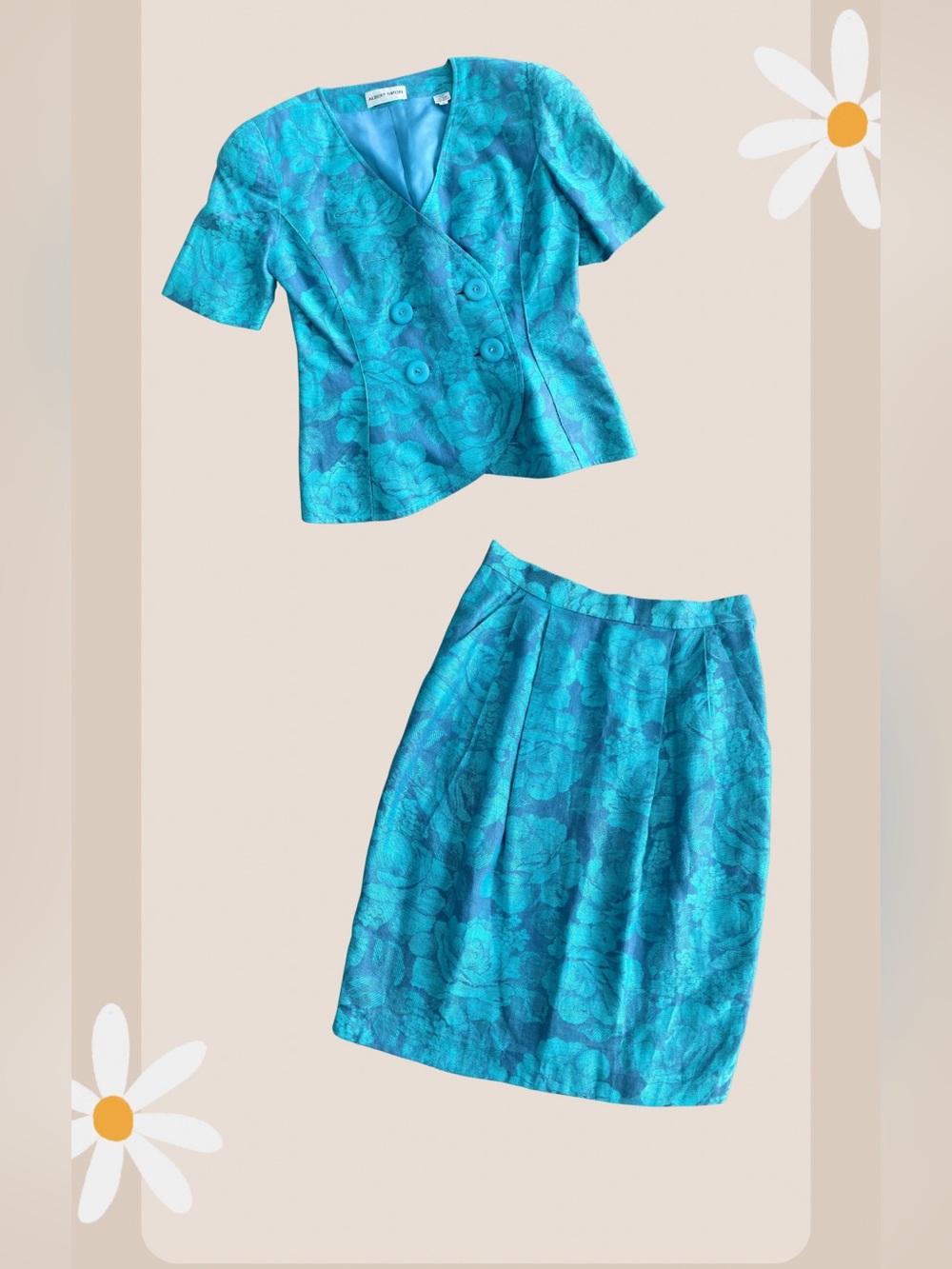 Albert Nipon Jacquard Floral Skirt Suit Set